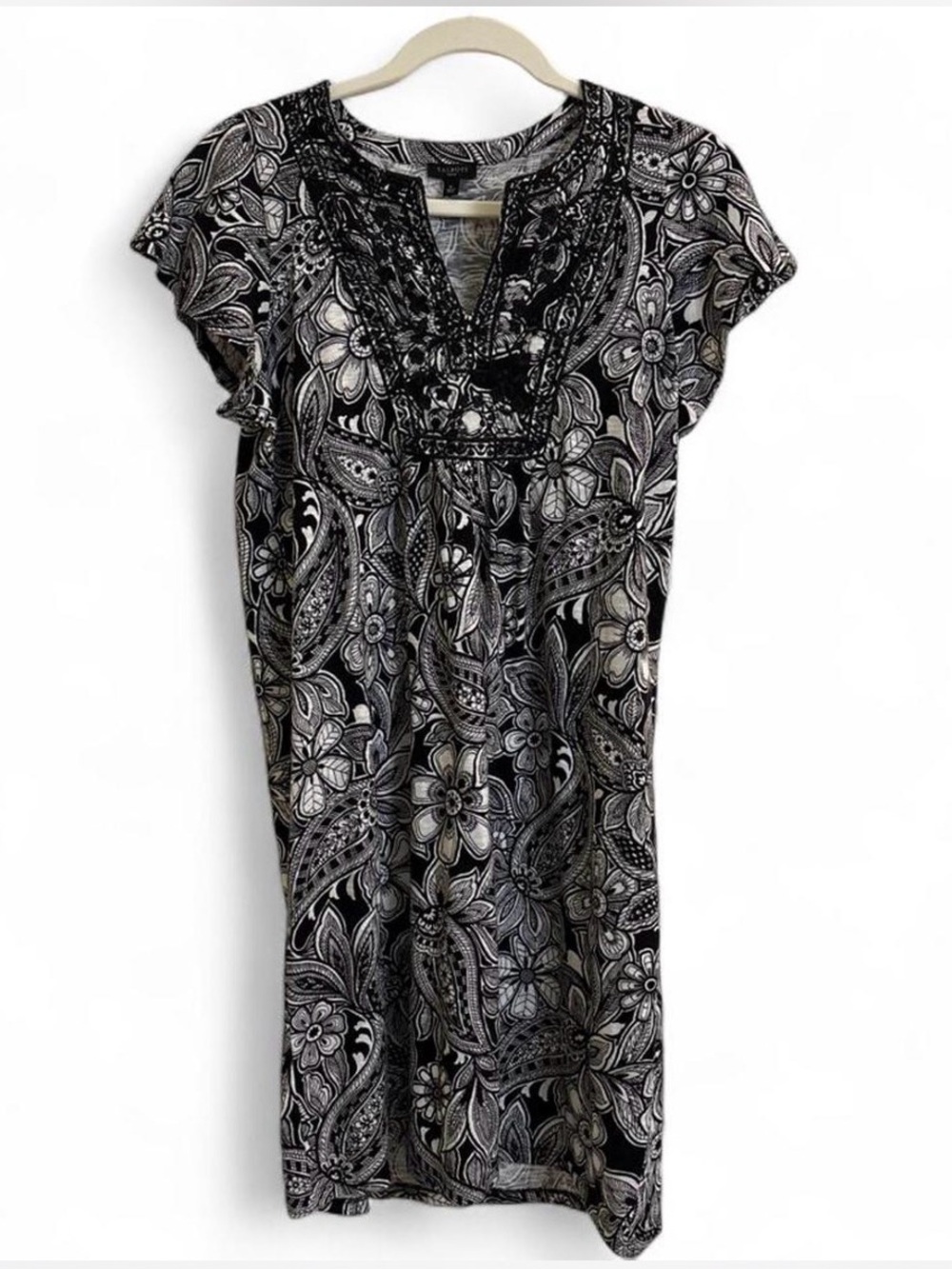 Talbots Black & White Floral Paisley Tunic Dress Size S